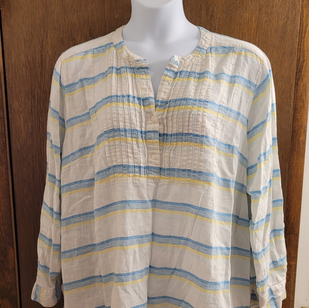 Lane Bryant White Striped Linen Blend peasant 26/28 Plus Size‎ Festival  Ruching